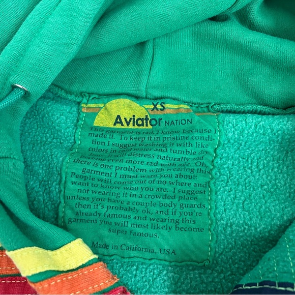 Aviator Nation 5 stripe hoodie zip in kelly green XS - Picture 3 of 6